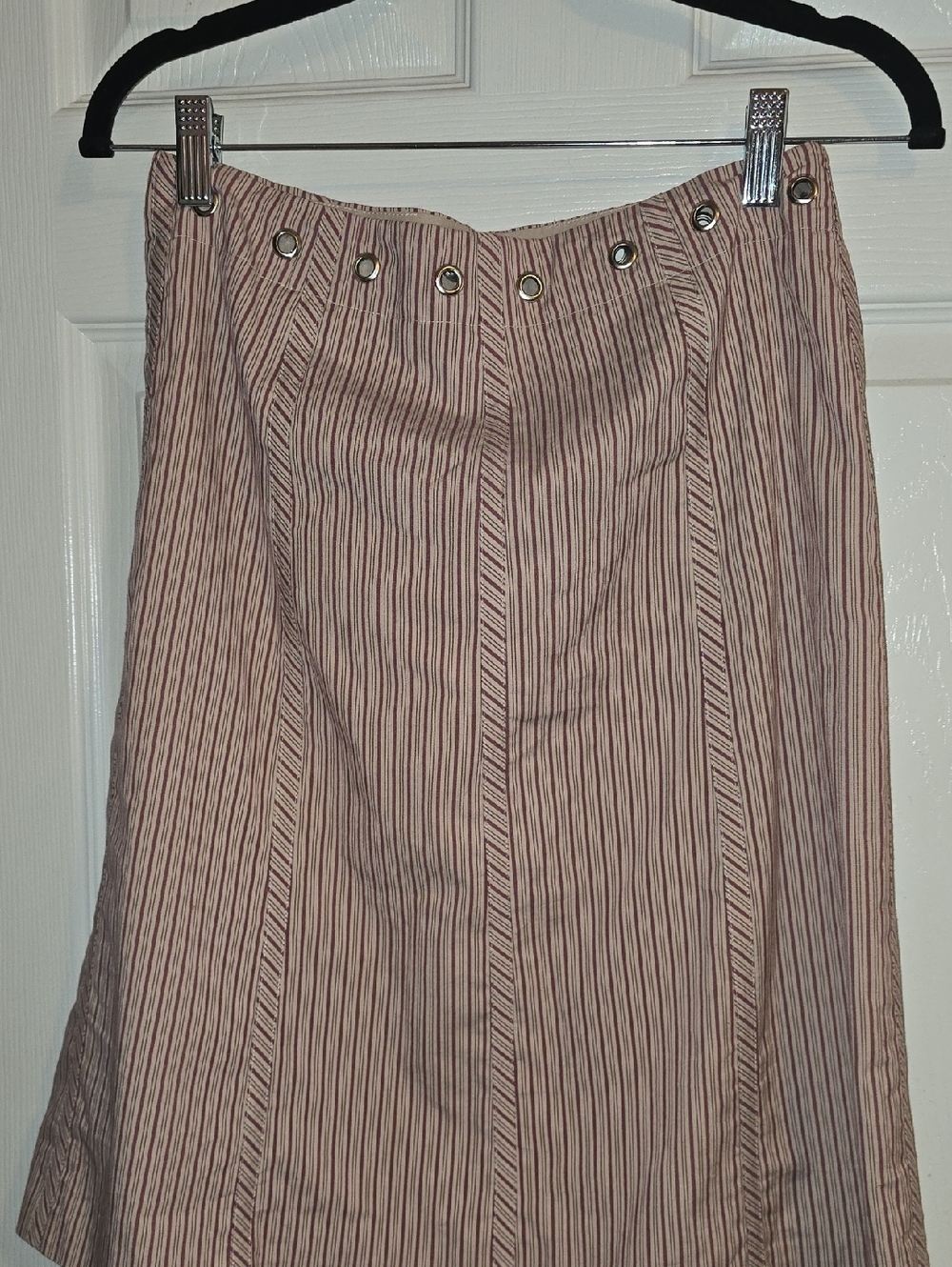 BCBGMaxAzria Blush Striped Midi Skirt with Eyelet Waist